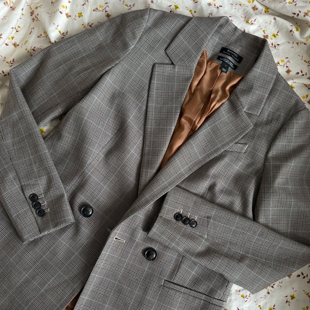 RW&CO Plaid Long One Button Blazer